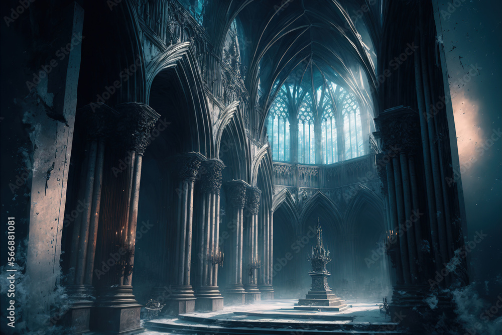 Gothic cathedral interior Generative AI - obrazy, fototapety, plakaty 