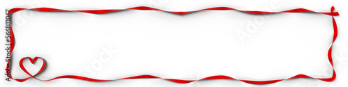 3D illustration of red ribbon frame with heart loop isolated on transparent background