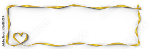 3D illustration of gold ribbon frame with heart loop isolated on transparent background