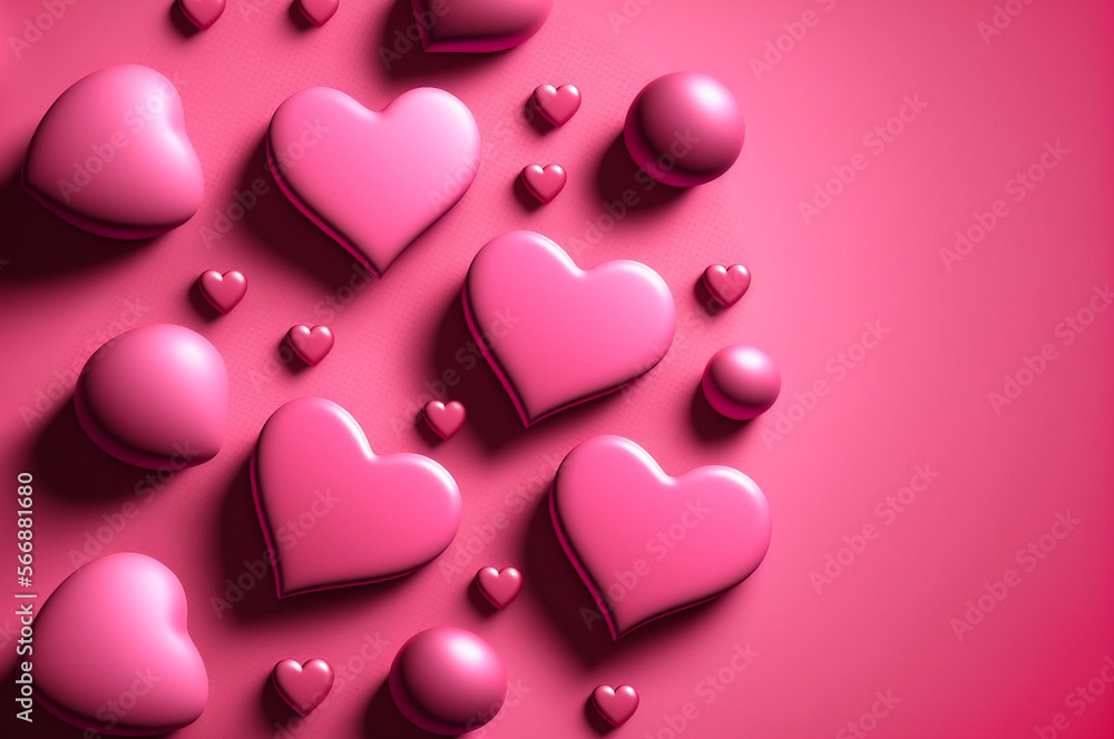 Pink heart shapes and blank background. Generative AI.