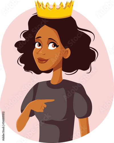 Confident Woman Feeling like a Queen Pointing to Herself. Strong girl of African ethnicity showing strength and determination
