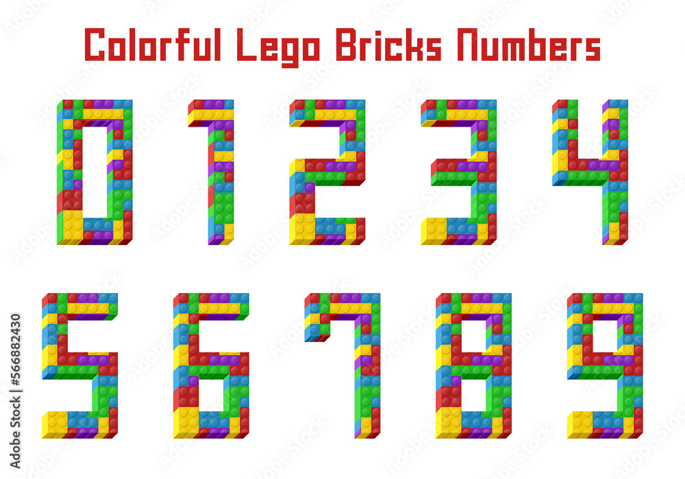 Colorful 3D lego bricks numbers from 0 to 9. This is a part of a set