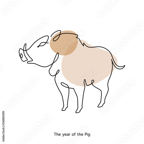 Pig Chinese Zodiac Sign in minimal line art style