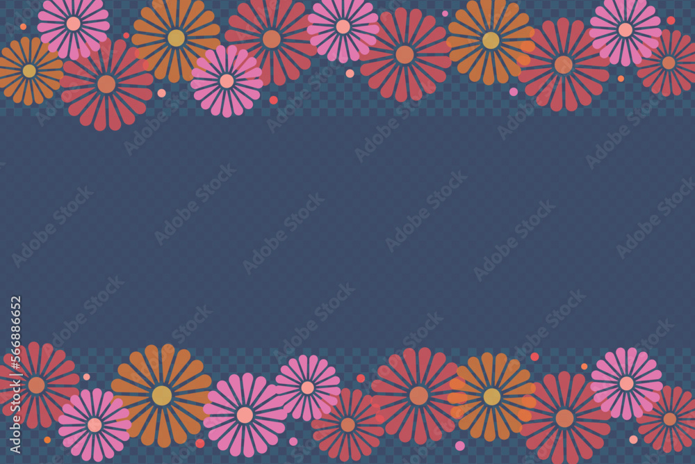 Red and pink flower frame border blue background with copy space Red and pink flower frame border blue background with copy space