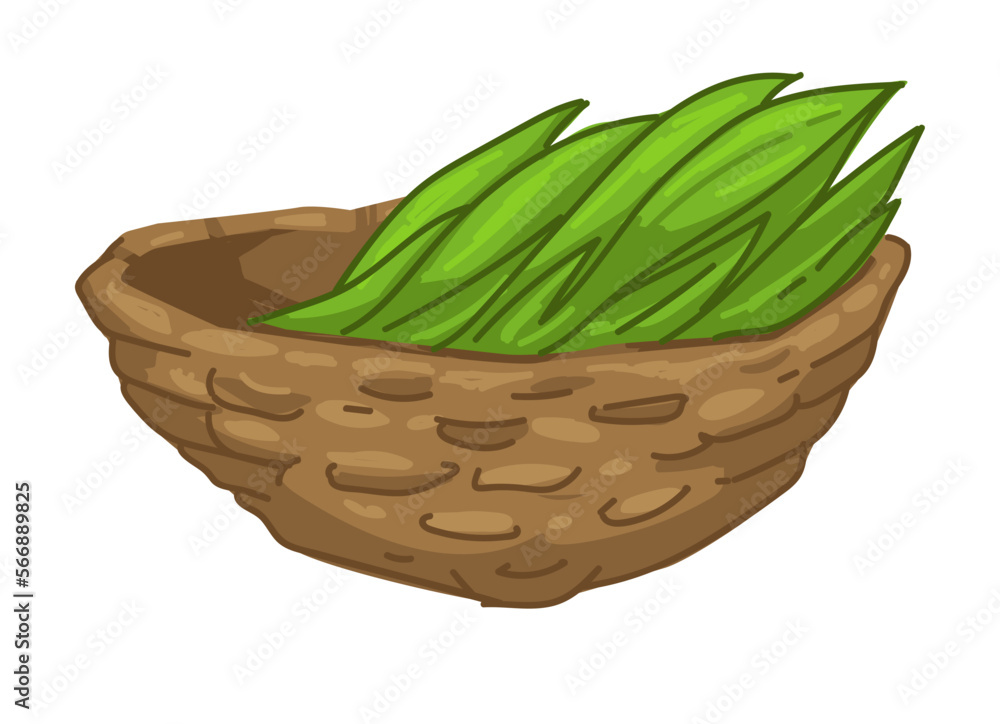 Fototapeta premium Woven basket with green vegetables or grass vector