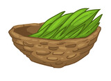 Woven basket with green vegetables or grass vector