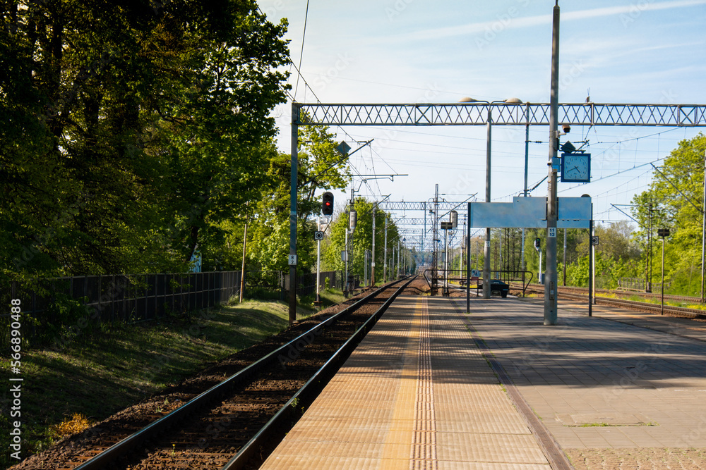 Railway station. The way forward railway for train. Empty Railway track