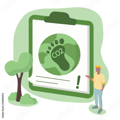 Carbon footprint as CO2 emission pollution amount in air. Vector illustration in flat style. Foot symbol as industrial toxic effect warning. Reducing carbon emission concept