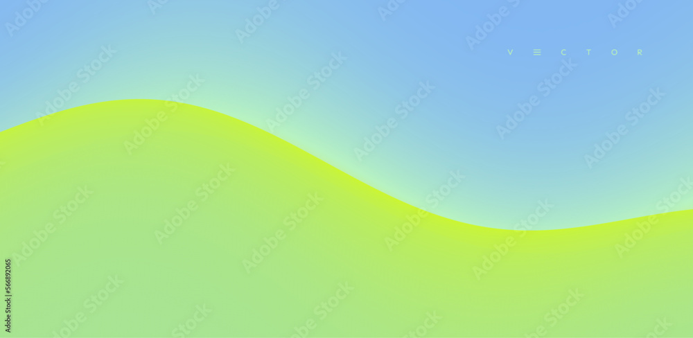 Beautiful summer fields landscape, green hills, bright color blue sky. Abstract background with dynamic effect. Mobile screen. 3D illustration for brochure, poster, presentation, flyer or banner.