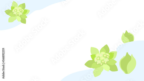 雪解けとフキノトウの背景フレーム。フラットなベクターイラスト。