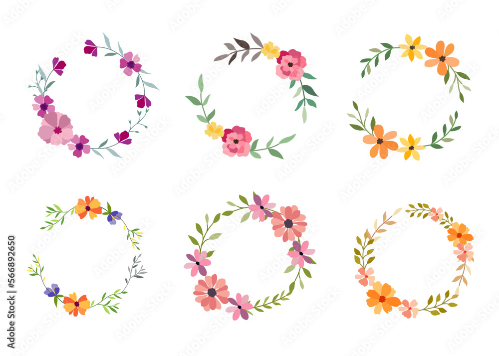 Obraz premium Set of six watercolor flower frame on white Background