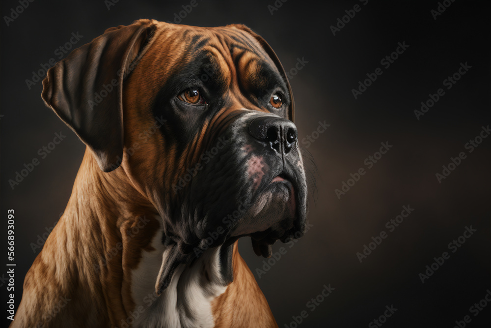 Bullmastiff dog, studio portrait. Beautiful mastiff pet horizontal banner. Big muscle dogs breed