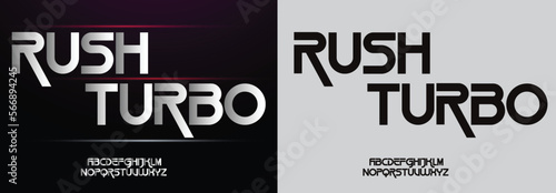 Rush Turbo, Game Sport Movie Alphabet Font. Typography modern regular style font for technology, digital, logo design. vector illustration