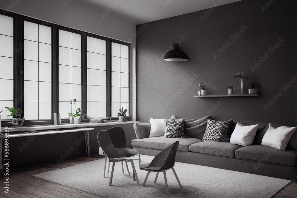 mock up poster frame in boho interior background, wooden living room design, Scandinavian style. Generative AI illustration mock up poster frame in boho interior background, wooden living room design, Scandinavian style. Generative AI illustration
