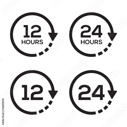 Set of timer twelve and twenty four hours icon flat design vector illustration.