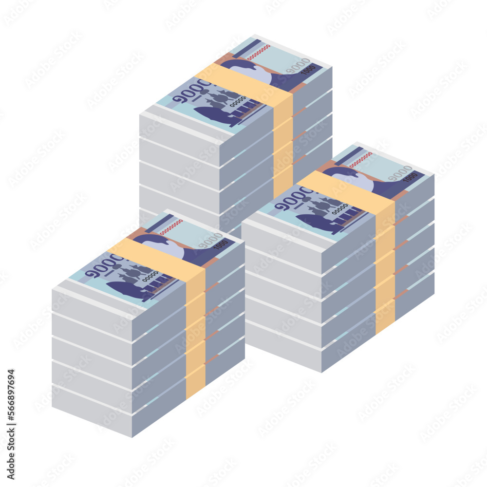 Fototapeta premium Cambodian Riel Vector Illustration. Cambodia money set bundle banknotes. Paper money 5000 KHR. Flat style. Isolated on white background. Simple minimal design.