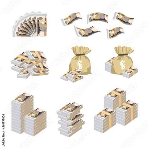 Cambodian Riel Vector Illustration. Huge packs of Cambodia money set bundle banknotes. Bundle with cash bills. Deposit, wealth, accumulation and inheritance. Falling money 50000 KHR