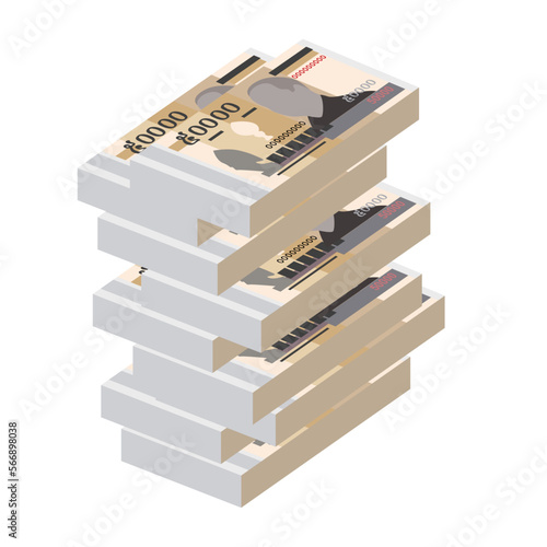 Cambodian Riel Vector Illustration. Cambodia money set bundle banknotes. Paper money 50000 KHR. Flat style. Isolated on white background. Simple minimal design.