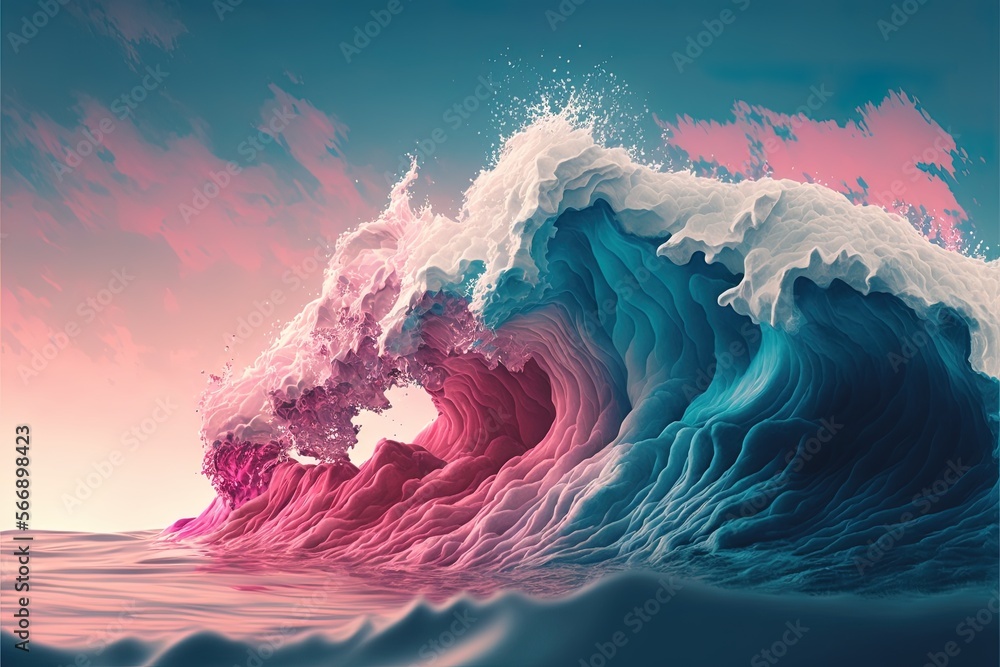 Generative AI a wave of water and clouds in pastel colors and a pink ...
