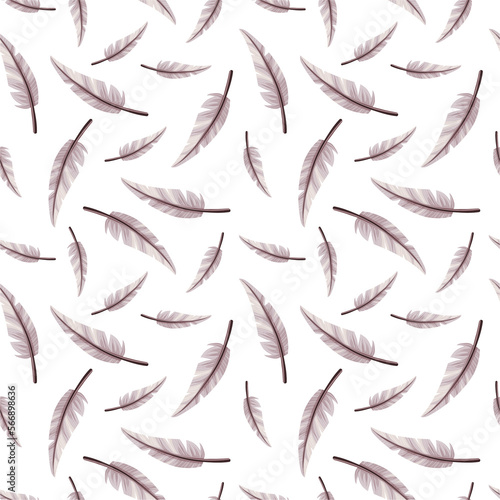 Seamless pattern bird feather or writing pen. Vector illustration.