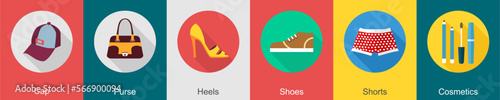 A set of 6 Clothes icons as cap, purse, heels