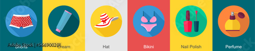 A set of 6 Clothes icons as shorts, cream, hat 