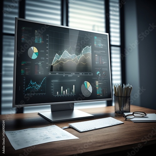 Wallpaper Mural Computer Screen with graphs on it, in a workplace Torontodigital.ca