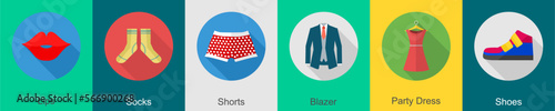 A set of 6 Clothes icons as lips, socks, shorts