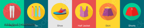 A set of 6 Clothes icons as pant, tie, shoe