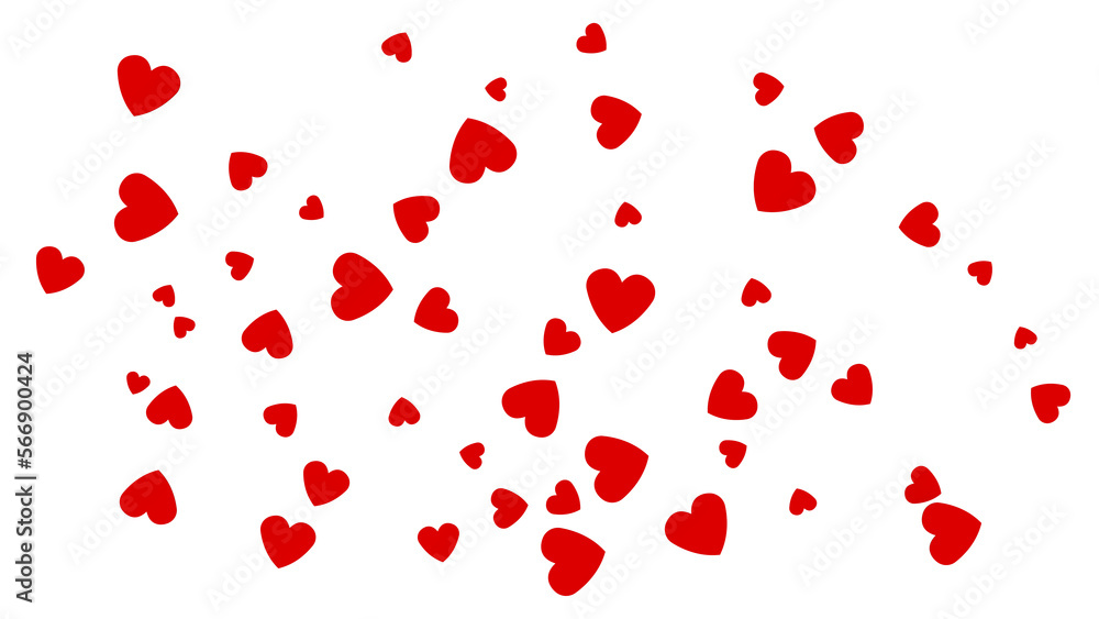 Red hearts of various sizes on white background. 3D illustration. PNG file format.