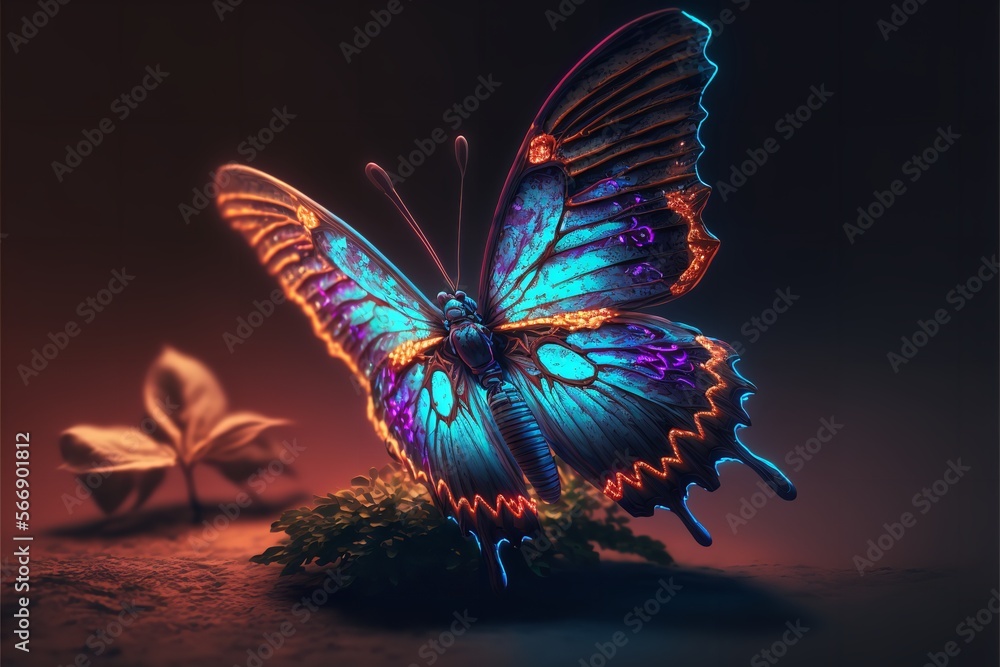Futuristic butterfly in neon light