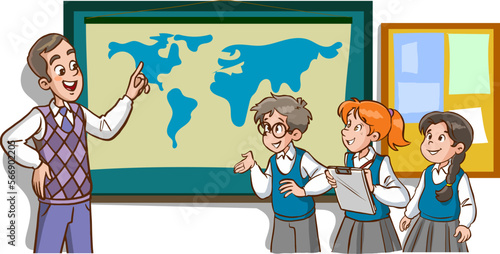 teacher and students are studying in the classroom cartoon vector
