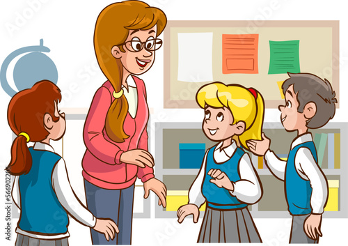 teacher and students are studying in the classroom cartoon vector