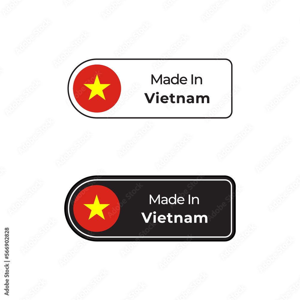 Made in Vietnam labels design set with flag and text in two different styles Stock Vector