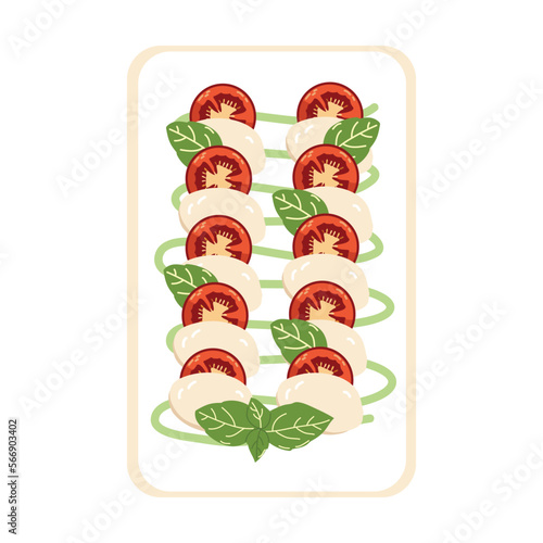 Traditional Italian dish Caprese on a white background. Famous national salad. Vector illustration for restaurants, menus, decor