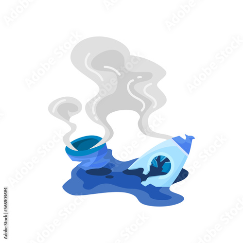 Broken blue spaceship vector illustration. Crashing rocket, wreck or crash as symbol of bad business isolated on white background. Startup, business failure concept