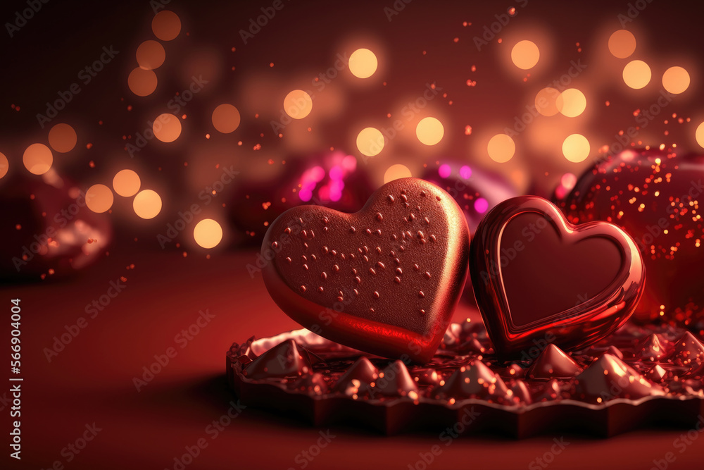 Obraz premium valentine day with chocolate heart blur shiny background. generative ai