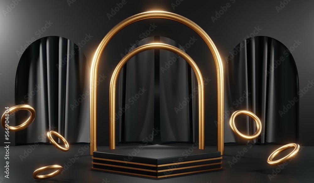 3D rendering of black and gold mockup background for black friday product on mockup 3D rendering of black and gold mockup background for black friday product on mockup