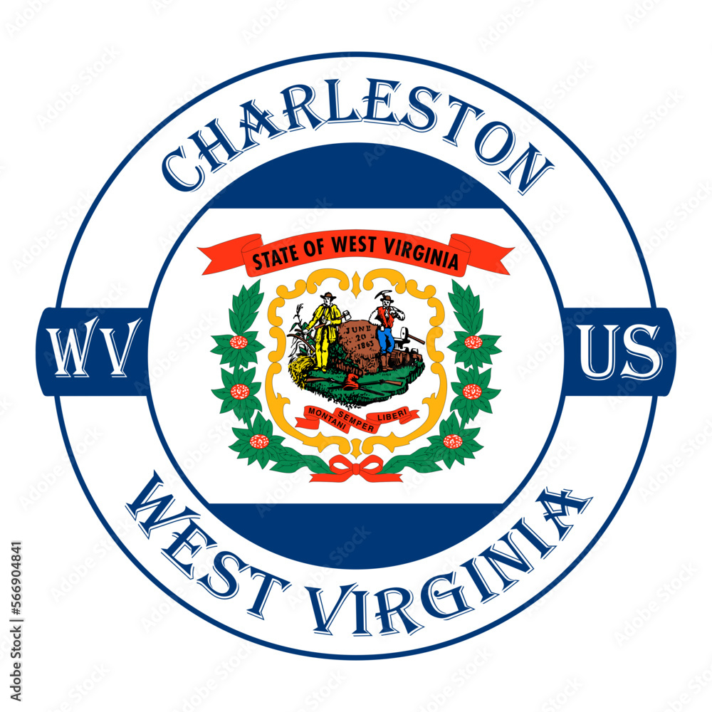 Charleston West Virginia Flag USA Travel Souvenir Seal Stamp Badge Sticker Logo Vector Illustration SVG EPS