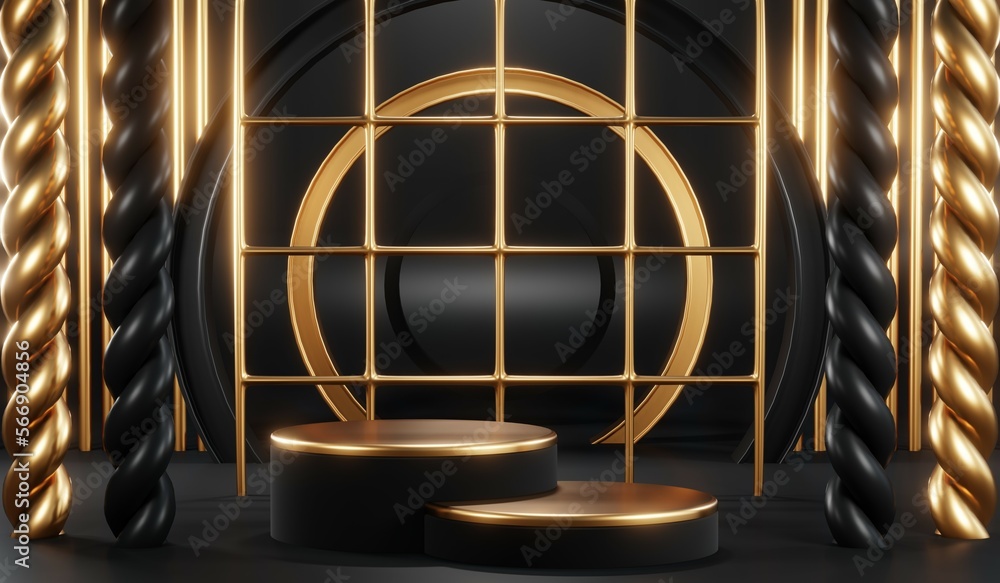 3D rendering of black and gold mockup background for black friday product on mockup 3D rendering of black and gold mockup background for black friday product on mockup
