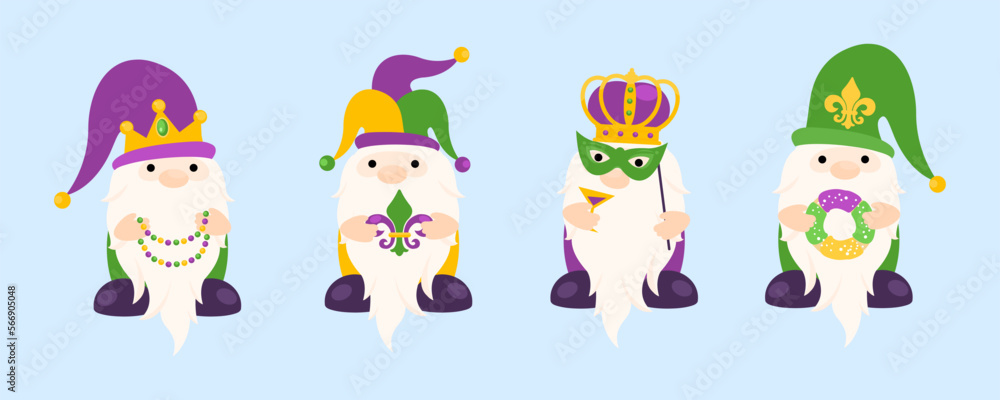 Obraz premium Mardi Gras festive vector design hat and crown on head