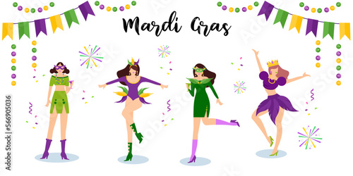 Vector illustration Mardi Gras carnival woman dance with fun © Johnstocker