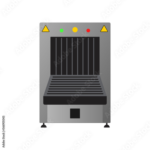 X-ray scanner for luggage or baggage flat vector illustration. X-ray conveyor scanner for luggage or baggage in airport isolated on white background. Security, traveling concept