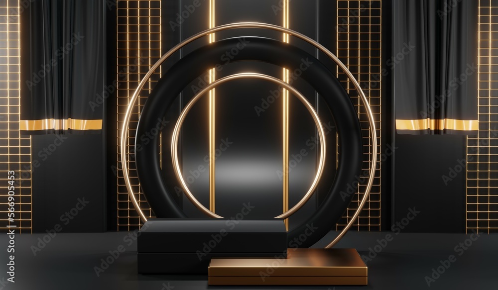 3D rendering of black and gold mockup background for black friday product on mockup 3D rendering of black and gold mockup background for black friday product on mockup