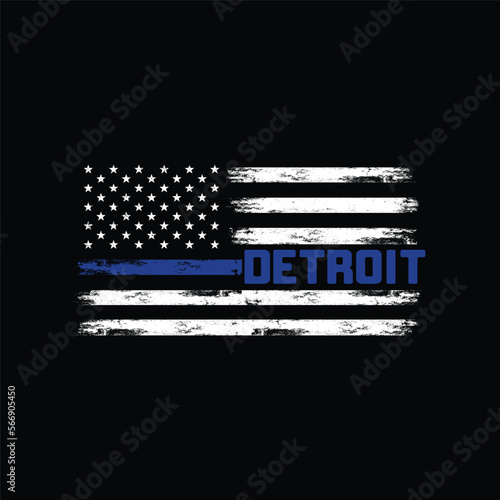 Thin Line Blue Detroit Distressed National Police Week.