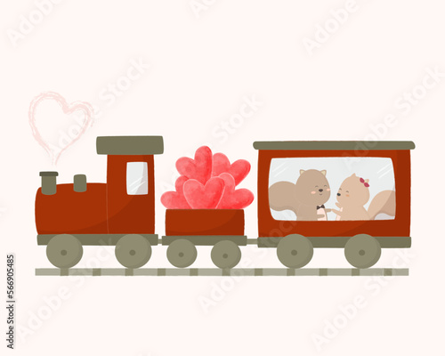 cute cartoon of squirrel couples in love train  vector design