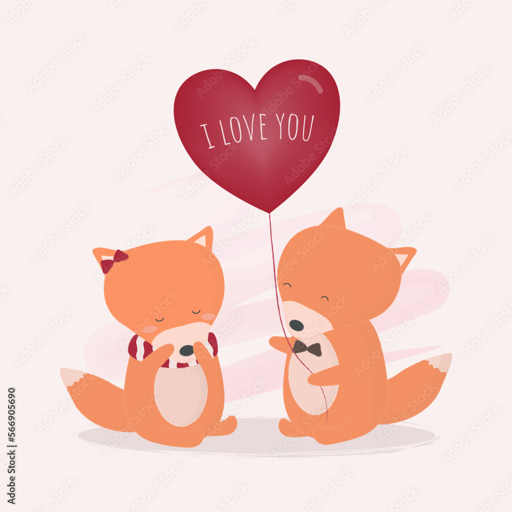 The fox lover give heart balloon cute cartoon romantic couple vector The fox lover give heart balloon cute cartoon romantic couple vector