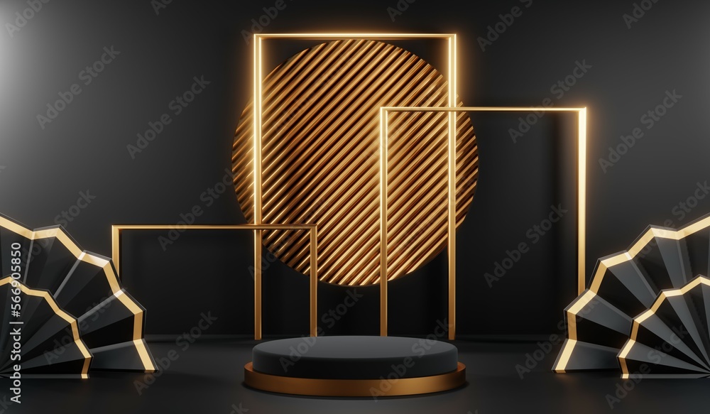 3D rendering of black and gold mockup background for black friday product on mockup 3D rendering of black and gold mockup background for black friday product on mockup