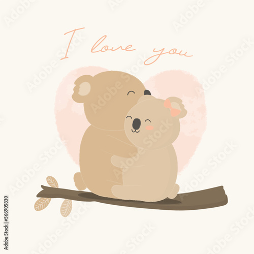 Photography The koala couple falling in love and hugging on branch tree