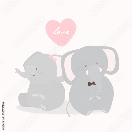 cute cartoon elephant couple in love